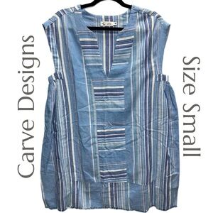 Carve Designs - Blue Striped 100% Organic Cotton V-Neck Sleeveless Tunic - Small
